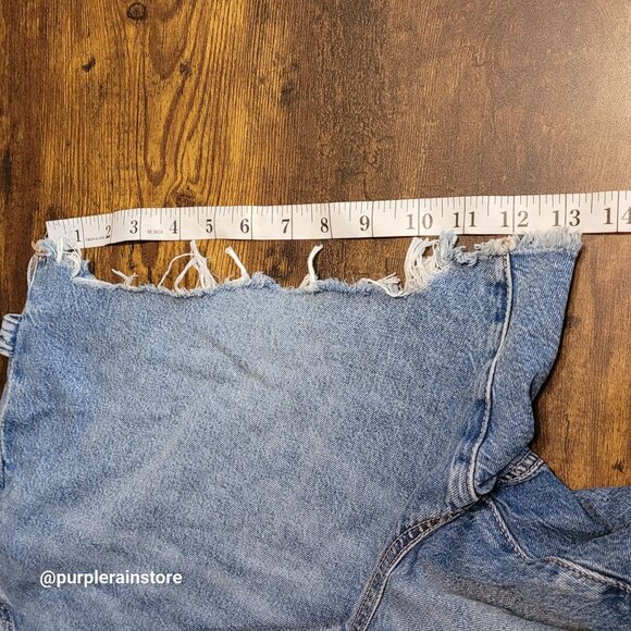 American Eagle 90's Boyfriend Overall Shorts XL Hi Rise Medium Light Wash - Picture 11 of 12